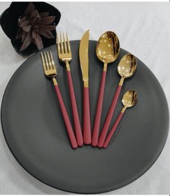 Resim 36 Parça Kırmızı Titanyum Gold Çatal Kaşık Bıçak Seti Kırmızı Gold 