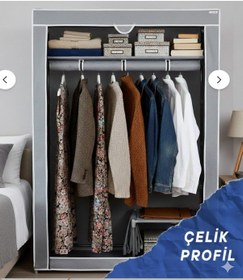 Resim Missidea Basic Portatif Bez Dolap Metal İskeletli Kumaş Gardırop Gri Gri 