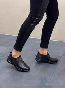 Resim Siyah Deri Lastikli Kadın Günlük Ayakkabı Siyah 
