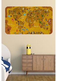 Resim Eğitici Dünya Haritası Dünya Atlası Çocuk Ve Bebek Odası Duvar Sticker-60x105-3781 - Renkli Çok Renkli 