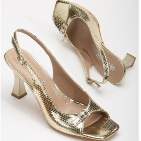 Resim Büyük Numara Kadeh Topuk Rugan Gold Kadın Topuklu Sandalet-2790-altın Altın 