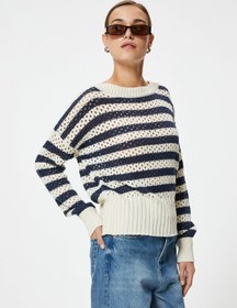 Resim Ajurlu Oversize Kazak Uzun Kollu Bisiklet Yaka 