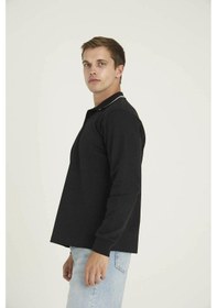 Resim Kly Erkek Polo Yaka Pamuklu Yumuşak Dokulu Modern Sweatshirt Sİyah 