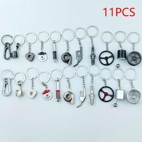 Resim 11 Parça Yaratıcı Araç Aksesuar Seti: Turbo, Jant Kapağı, Vites Topuzu, Direksiyon Simidi, Fren Diski, Amortisör, Yakıt Pompası, Buji ve Anahtarlık - Özelleştirilebilir Kültürel Hediye Kombo 