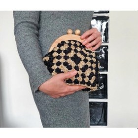 Resim Kemzey Handmade Ahşap Burslu Süet Siyah Çanta , Siyah Camel Clutch, El Yapımı Çanta Siyah Süet 