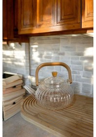 Resim Borosilikat Cam Bambu Saplı Cam Süzgeçli Papatya Demlik 1000 Ml Şeffaf 