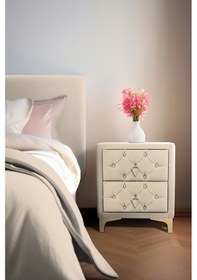 Resim Ruby 2 Çekmeceli Komodin-gold Model Kapitoneli Yatak Odası Iki Çekmeceli Komodin&şifonyer Modelleri Krem 