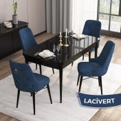 Resim Canisa Concept Are SERISI 80 x 132 cm Mdf Açılabilir Siyah Mermer Desen Masa Takımı 4 Sandalye Gümüş Halkalı 