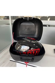 Resim MKG Mondial 50 Turismo Box 33 Lt Bagajlı Motorsiklet Çantası Kırmızı Reflektörlü Arka Bagaj 
