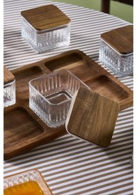 Resim Karaca Mova Akasya 6'lı Ahşap Vakumlu Kapak Tepsili Kahvaltılık Şeffaf 