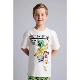 Resim DeFacto Minecraft Lisanslı Regular Fit 2'li Ecru Pijama Takımı Erkek Çocuk H7270A826HS 