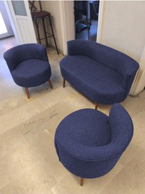 Resim Azra Mobilya Sydney Çay Seti Koltuk Takımı Keten Kumaş 2+1+1 Ceviz Ayak Modern Salon & Ofis Takımı Krem Mavi 