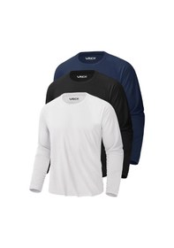 Resim Rich Erkek Siyah-beyaz-lavicert 3'lü Paket Basic Uzun Kollu Tişört Sporcu Body T-shirt Lacivert 
