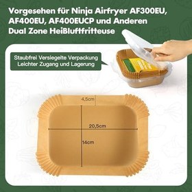 Resim Pişirme Kağıdı Hava Fritöz, 150 Adet 20,5 x 14 cm Ninja Foodi Çift Bölgeli Airfryer için Sülfürize Kağıt, Ninja AF300EU /AF400EU /Cecotec Çift Airfryer için Yapışmaz Kağıt Astar Aksesuarları 
