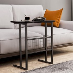 Resim interGO Metal Ayaklı Laptop Sehpası Koltuk Sehpası Kahvaltı Masası Çalışma Sehpası - Siyah Mermer Desenli 