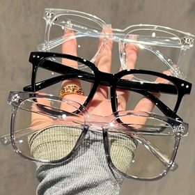 Resim Unisex Moda Gözlükleri, Kare Çerçeve, Giyim, Bilgisayar Oyunları ve TV İzleme İçin Uygun, Trendy Kampüs Stili, Şeffaf Siyah Çerçeve, Yüz Süsleme Tasarımı 