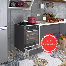 Resim Kenzlife ankastre modülü kabini fosfat gri fırın ocak dolabı çekmeceli ayaklı 
