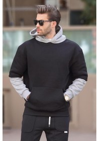 Resim Madmext Siyah Kapüşonlu Cep Detaylı Erkek Sweatshirt 7071 Siyah 