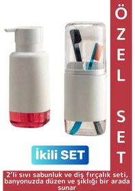 Resim Dayanıklı Banyo Sabun Losyon Şampuan Pratik Çok Şık Modern Sıvı Sabunluk Diş Fırçalık İkili Set Çok Renkli 