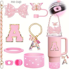 Resim 30oz 40oz bardak için 9 parça Bling Bardak Aksesuar Seti, Saplı, Kayış, Pipet Yay Dekoru, Pipet Üstü, Bot, Dökülme Önleyici Tıpa, Sap Süsleri, Sticker Dahil - Sevgililer Günü, Anneler Günü Hediyeleri, Dış Mekan Aktiviteleri İçin Mükemmel 