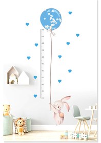 Resim Sevimli Mavi Balonlu Tavşan Boy Ölçer Çocuk Odası Duvar Sticker - 70x42 cm / Renkli / Boy Ölçer 