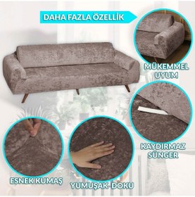 Resim Parlak Kadife 3 3 1 1 Koyu Kahve Lastikli Kanepe Örtüsü Lastikli Koltuk Örtüsü Koltuk Kılıfı Koyu-kahve 