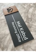 Resim Yönline Mal Kabul Bantlı Kapı İsimliği Mat Antrasit Pleksi & Mdf Yönlendirme Levhası Wooden Serisi 24x9 