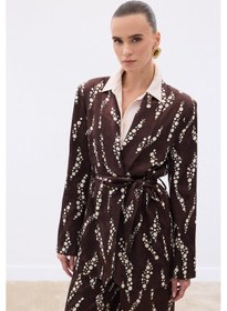 Resim Sateen Desenli Uzun Ceket - Kahve-136473 Kahve 