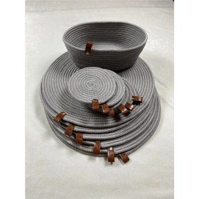 Resim Jütex Home Hasır Görünümlü Jüt Amerikan Servis Amerikan Servis Bardak Altlığı Ekmeklik Takımı 13 Parça Gri 