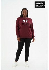 Resim Süperlife Kadın Büyük Beden Ny Newyork Baskılı Bisiklet Yaka İnce Sweatshirt Spr26bswk956-15 Bordo 