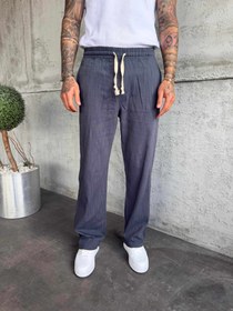 Resim Lacivert Keten Baggy Pantolon - M 