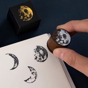Resim 8 adet Vintage Ay Fazı Damga Seti, Ahşap Monteli Dekoratif Damgalar, Kendin Yap El Sanatları, Scrapbooking ve Günlük Tutma için 