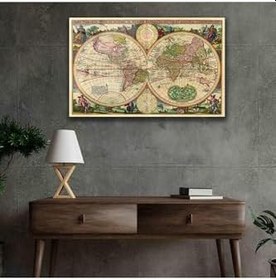 Resim Camdan Tablo (1333) Eski Dünya Haritası 4mm Dayanıklı Cam Tablo Temperli Cam, World Map Görsel 36 x 24 