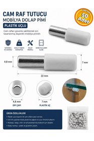 Resim YENİLER Plastik Başlı Cam Tutucu Mobilya Dolap Pimi (50 Adet) 