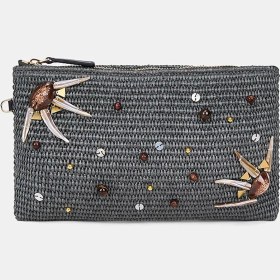 Resim Desa Kadın Yeşil Boncuk Işlemeli Hasır Clutch 