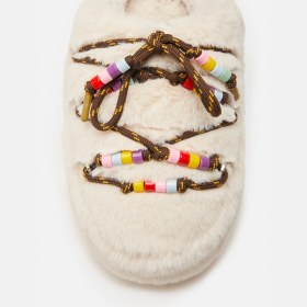 Resim Kadın 80D1460250-L002 Moon Boot Mule Faux Fur Beads Cream 