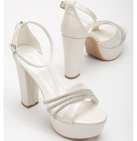 Resim Cilt Çapraz Taşlı 40mm Sedef Kadın Platform Topuklu Abiye Ayakkabı-2835-sedef 
