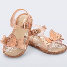 Resim Mini Melissa Fly Sandal III Kelebek Aplikeli Simli Bej Kız Bebek & Çocuk Sandaleti | 22-30 Numara | Melflex® Vegan | İkonik Kokulu 