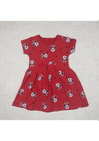 Resim Momikon Minnie Mouse Desenli Fiyonk Detaylı Pamuklu Kız Çocuk Elbise Kırmızı 