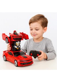 Resim Oyuncak Uzaktan Kumandalı Araba Transformers Tarzı Robota Dönüşen Oyuncak Araba Mustang Kırmızı 