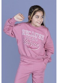 Resim Toontoy Kız Çocuk Baskılı Düşük Kol Sweatshirt Gülkurusu 