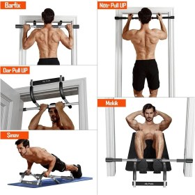 Resim Çok Fonksiyonlu Kapı Barfiksi ve Demir Çubuğu, Siyah 