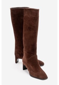 Resim Luvishoes Taly Kahverengi Süet Hakiki Deri Kadın Blok Topuklu Çizme Kahverengi 