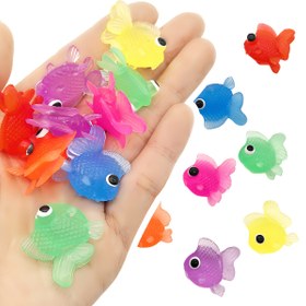 Resim 10 Parça Gerçekçi Hayvan Oyuncak Seti, Balık Tutma Oyunu İçin Renkli Büyük Gözlü Altın Balıklar İçerir. 