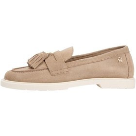 Resim Tommy Hilfiger Hafif Süet Kadın Püsküllü Bej Loafer-13200 Sandalwood 