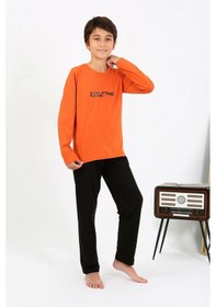 Resim Akbeniz Erkek Çocuk Uzun Kol Penye Pijama Takım 20437 Turuncu 