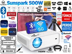 Resim Vankyo Sunspark 500W 5G Wi-Fi + 5.1 Bluetooth 1080P Destekli Projeksiyon Cihazi - LCD LED - 240 Inç Yansitma - Dahili Hoparlör - TV Stick/PS5/HDMI/USB/VGA/AV Beyaz 