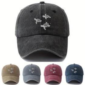 Resim Şık ve çok yönlü kaplumbağa desenli baskılı beyzbol şapkası, unisex hafif kavisli siperlikli şapka; açık hava etkinlikleri, tatil seyahati, kamp veya trucker tarzı için 