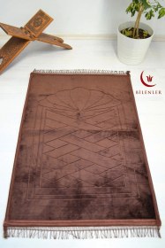 Resim Peluş Seccade - 80x120 Cm - Ekstra Konforlu - Yumuşak Ve Geniş Ölçülü Kahverengi 