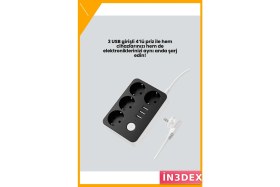 Resim İn3dex 4'lü Akıllı Priz 3 USB Çıkışlı 2500W 2m Kablo 